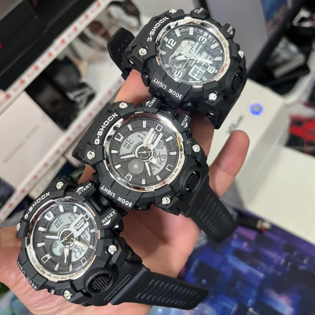 ساعات جي-شوك ​​الرياضية السوداء، محرك مزدوج، توقيت مزدوج، مقاومة للماء