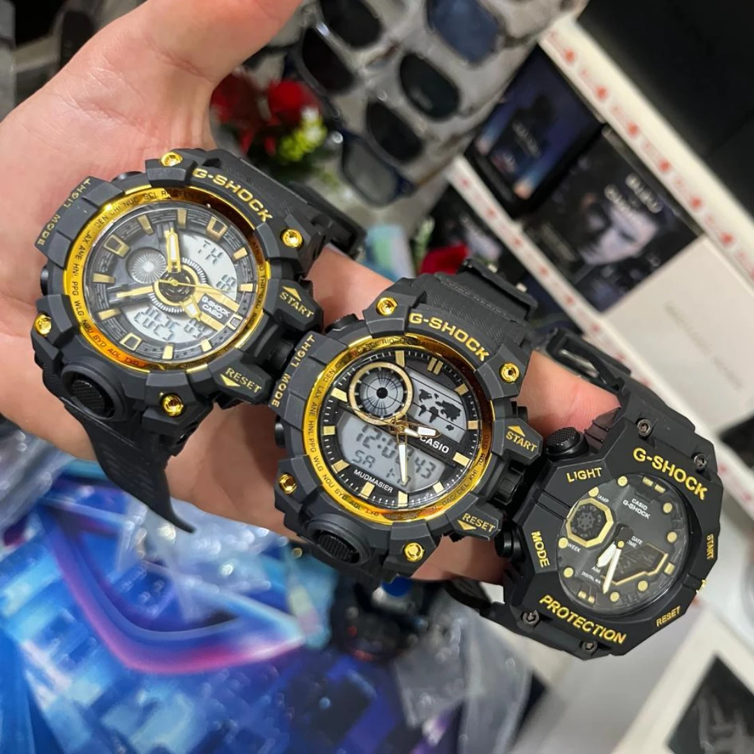 ساعات جي-شوك ​​الرياضية السوداء، محرك مزدوج، توقيت مزدوج، مقاومة للماء