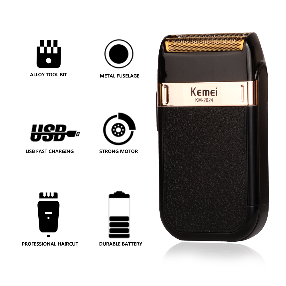 Kemei KM-2024 rasoir électrique pour hommes double lame alternative sans fil rasoir USB Rechargeable Machine à raser barbier tondeuse
